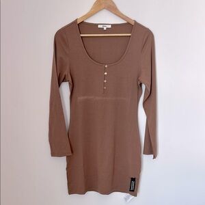 Etre-la Long Sleeve Henley Shirt Dress Brown NEW Unwashed Brown
